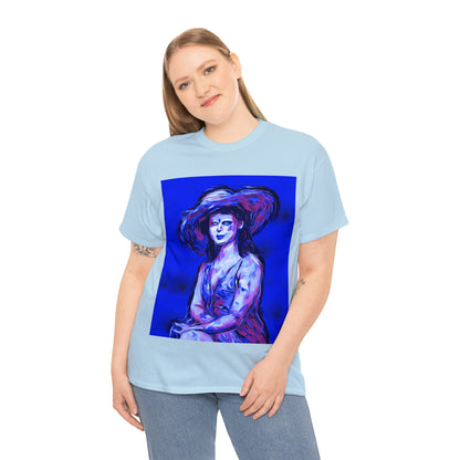 LADY IN SUN HAT (Blue) - Airt on a Shirt  - Unisex Heavy Cotton Tee - AUS