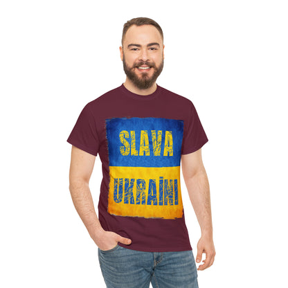 "SLAVA UKRAINI" FLAG - Unisex Heavy Cotton Tee