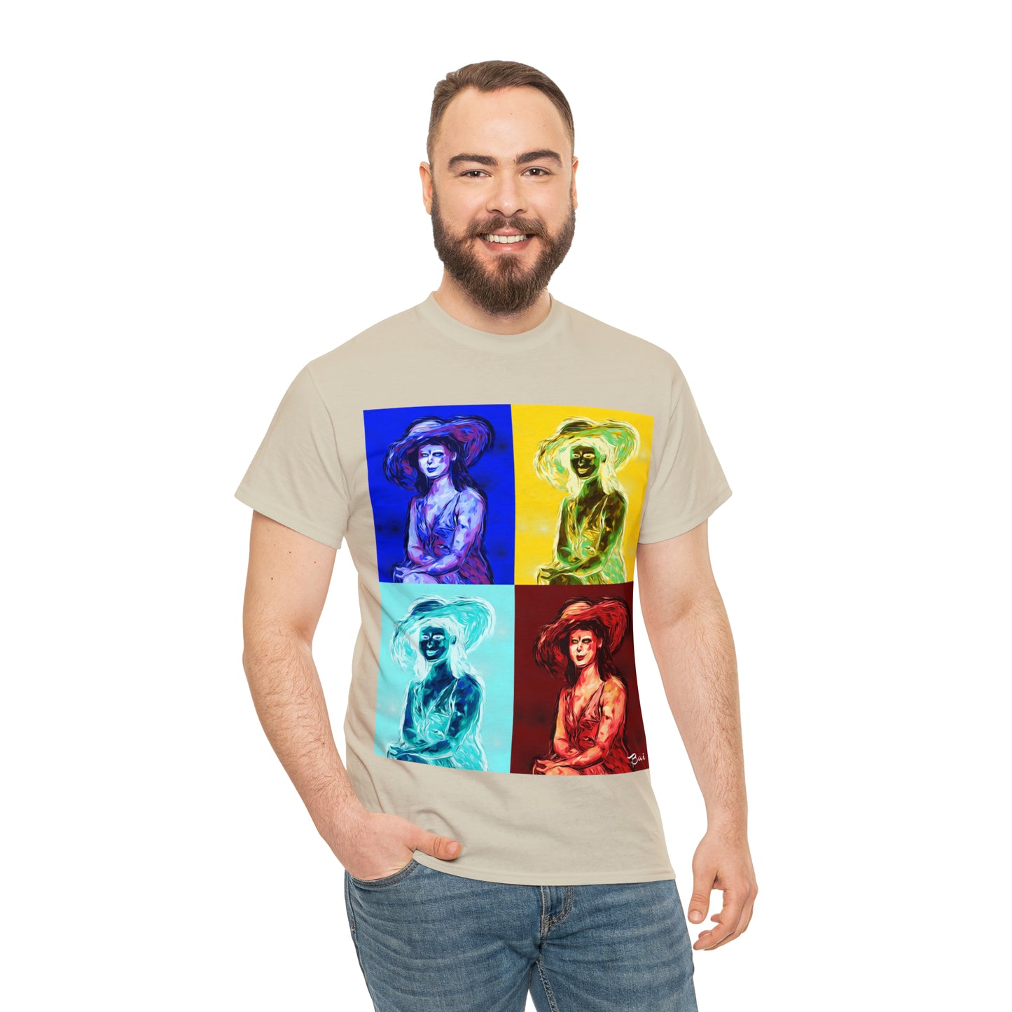 LADY IN SUN HAT (a Warhol Interpretation) - Airt on a Shirt  - Unisex Heavy Cotton Tee - AUS