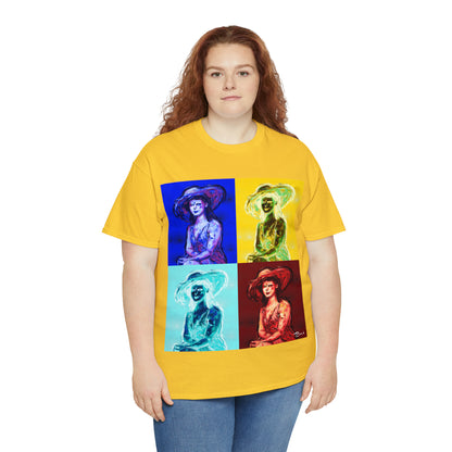 LADY IN SUN HAT (a Warhol Interpretation) - Airt on a Shirt  - Unisex Heavy Cotton Tee - AUS