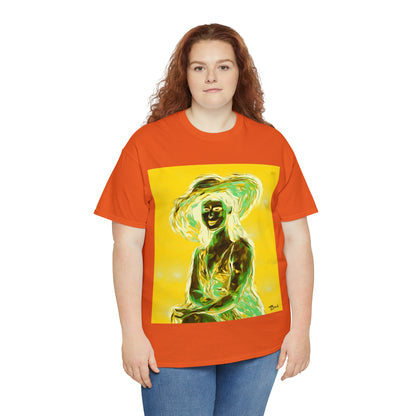 LADY IN SUN HAT (an Inversion in Blue) - Airt on a Shirt  - Unisex Heavy Cotton Tee - AUS