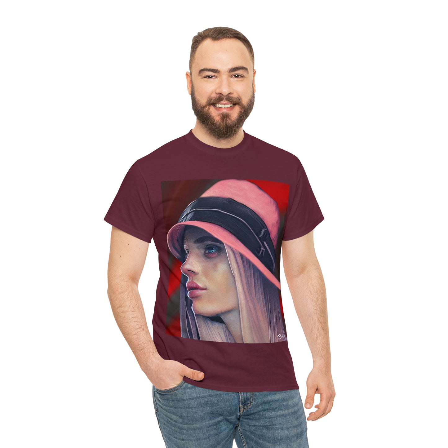 LADY IN PINK HAT - Airt on a Shirt  - Unisex Heavy Cotton Tee - AUS