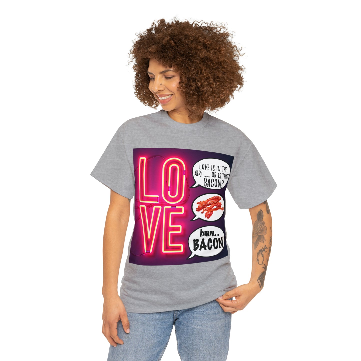 LOVE in in the AIR... or is that BACON? - Unisex Heavy Cotton Tee