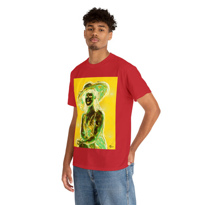 LADY IN SUN HAT (an Inversion in Blue) - Airt on a Shirt  - Unisex Heavy Cotton Tee - AUS