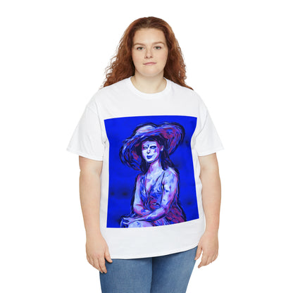 LADY IN SUN HAT (Blue) - Airt on a Shirt  - Unisex Heavy Cotton Tee - AUS