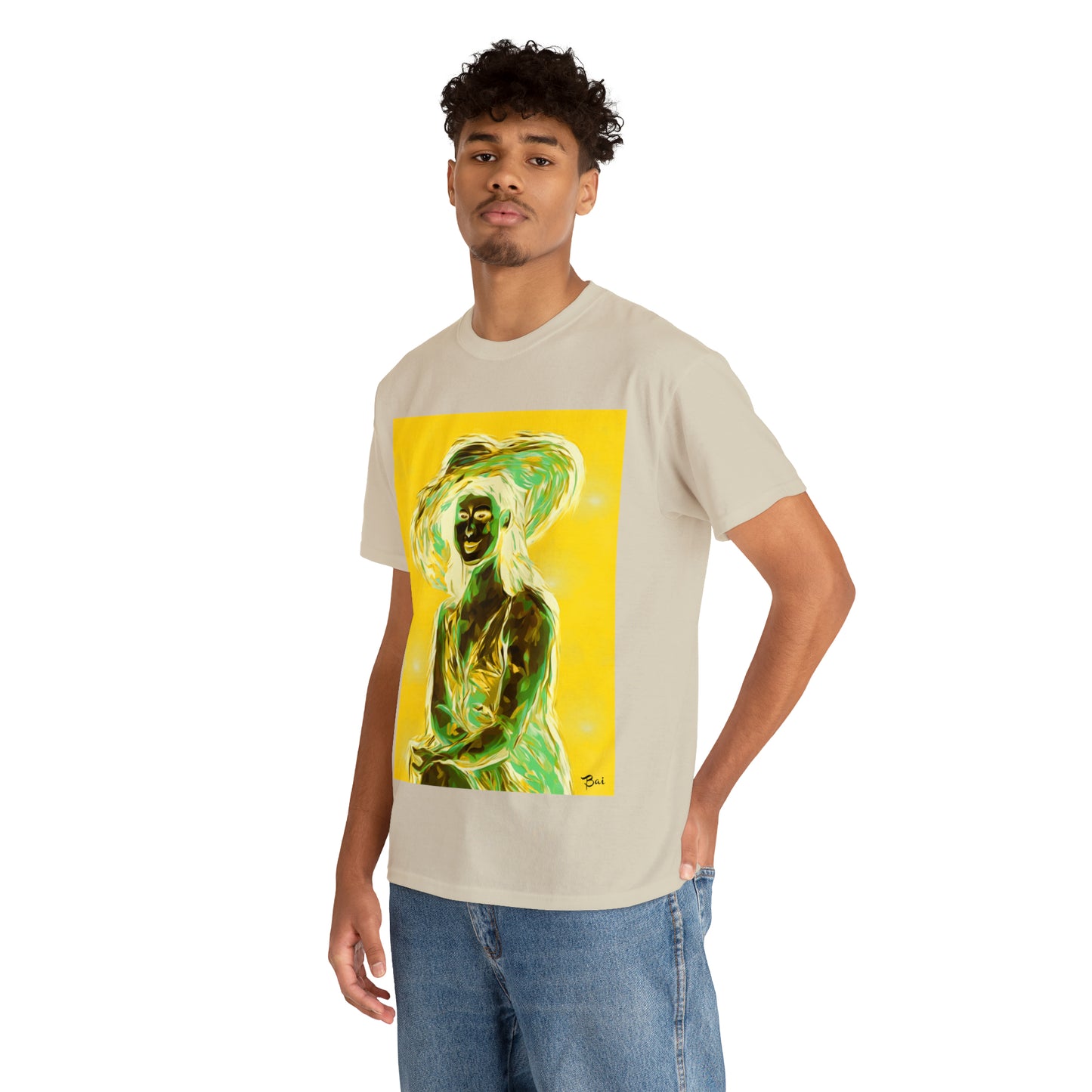 LADY IN SUN HAT (an Inversion in Blue) - Airt on a Shirt  - Unisex Heavy Cotton Tee - AUS