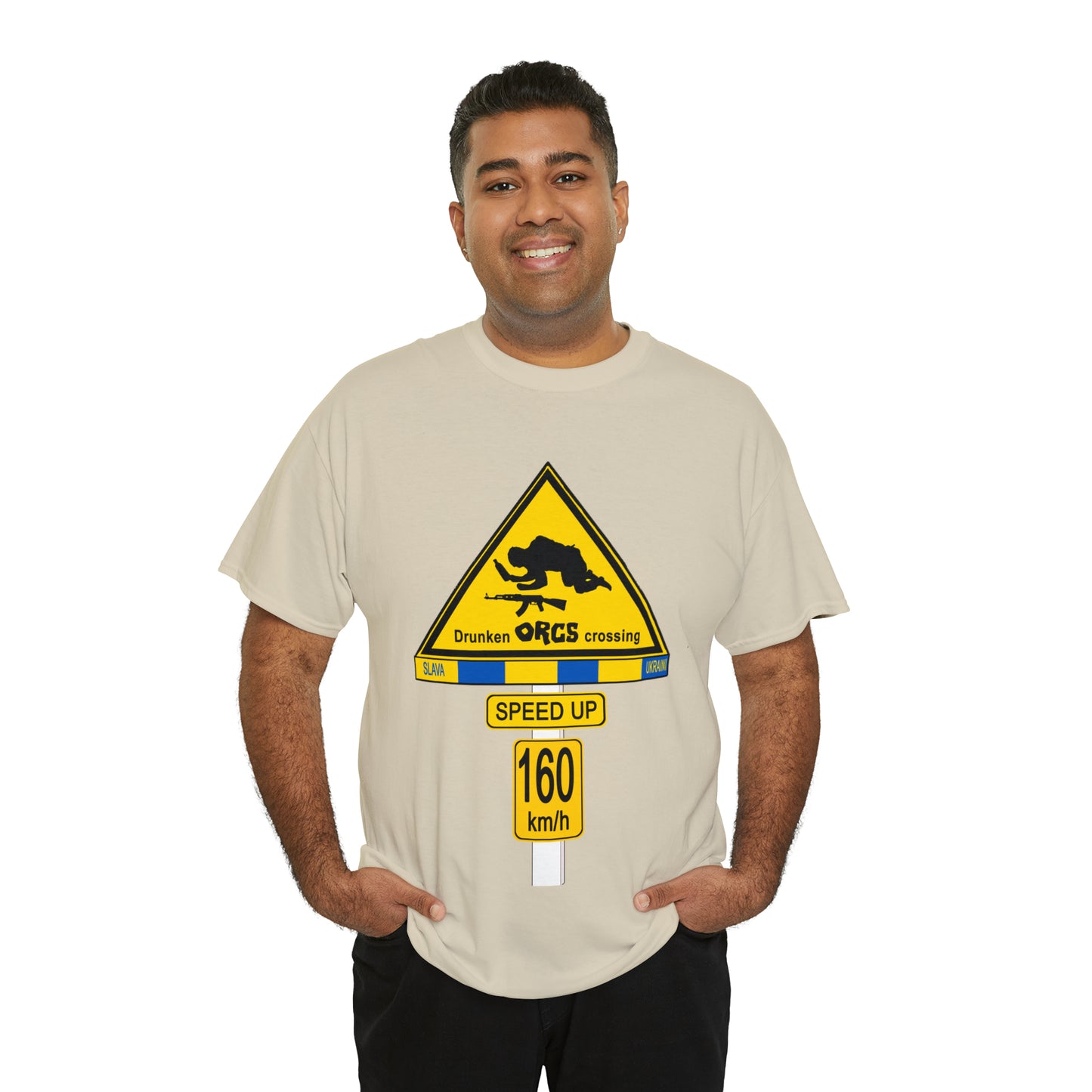 DRU**** ORCS CROSSING UKRAINE SUPPORTER T-SHIRT - Unisex Heavy Cotton Tee - AUS