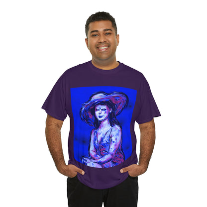 LADY IN SUN HAT (Blue) - Airt on a Shirt  - Unisex Heavy Cotton Tee - AUS