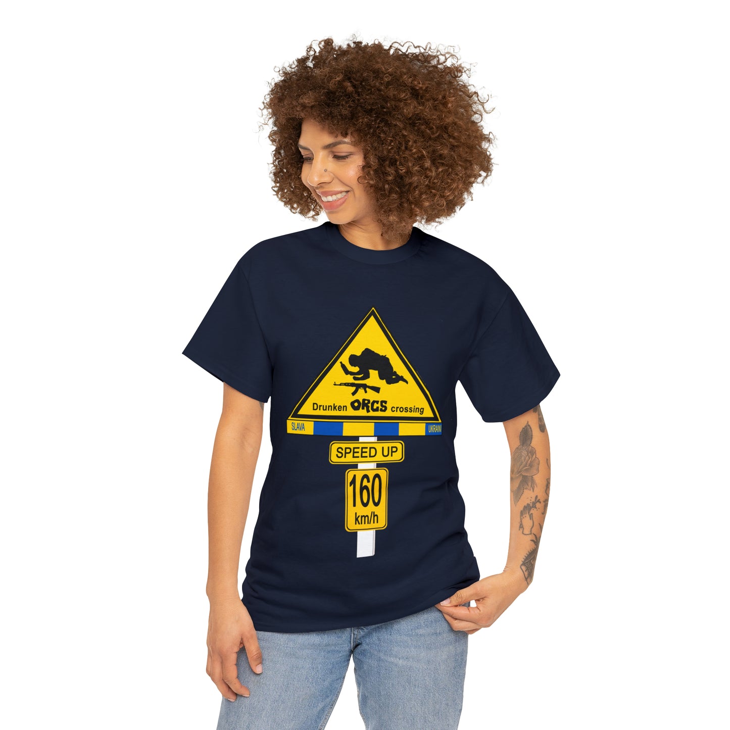 DRU**** ORCS CROSSING UKRAINE SUPPORTER T-SHIRT - Unisex Heavy Cotton Tee - AUS