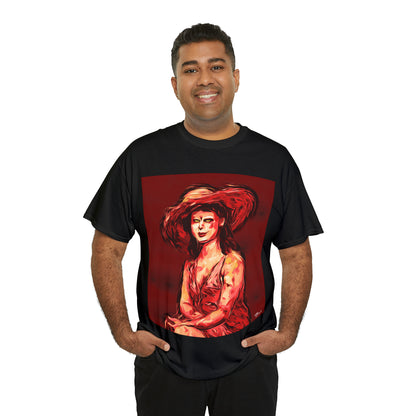 LADY IN SUN HAT (Red) - Airt on a Shirt  - Unisex Heavy Cotton Tee - AUS