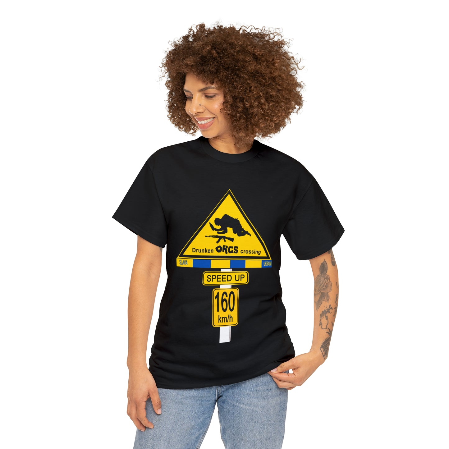 DRU**** ORCS CROSSING UKRAINE SUPPORTER T-SHIRT - Unisex Heavy Cotton Tee - AUS