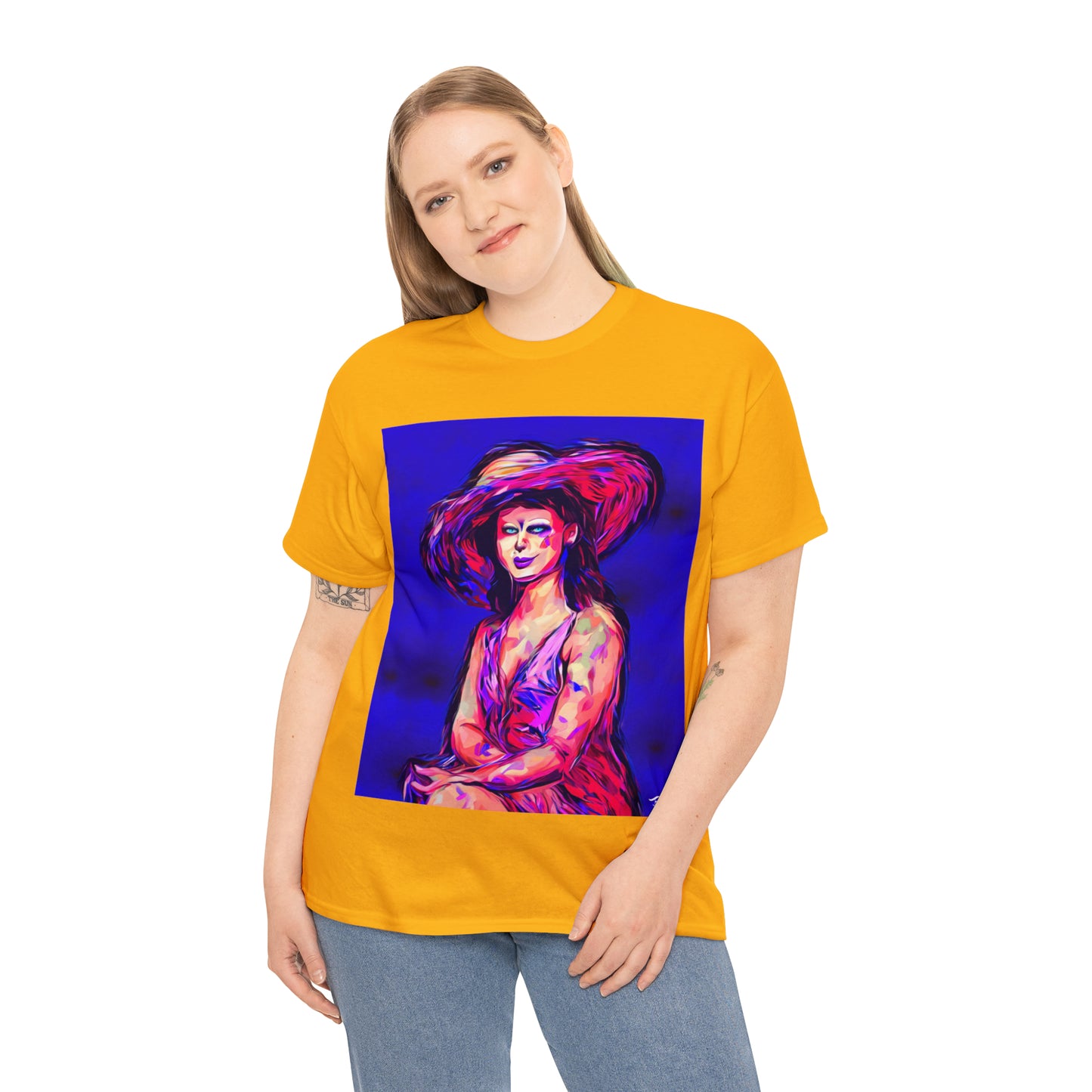 LADY IN SUN HAT - Airt on a Shirt  - Unisex Heavy Cotton Tee - AUS