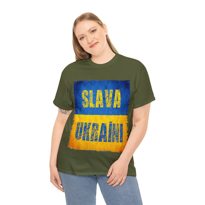 "SLAVA UKRAINI" FLAG - Unisex Heavy Cotton Tee