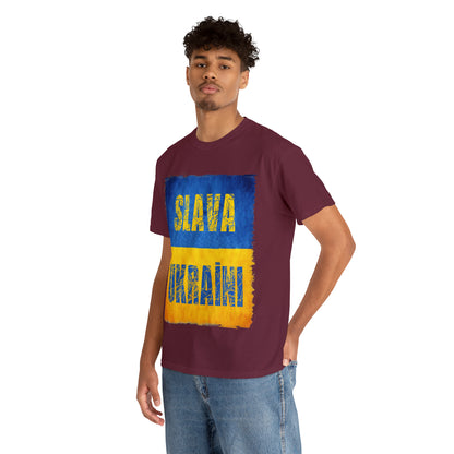 "SLAVA UKRAINI" FLAG - Unisex Heavy Cotton Tee