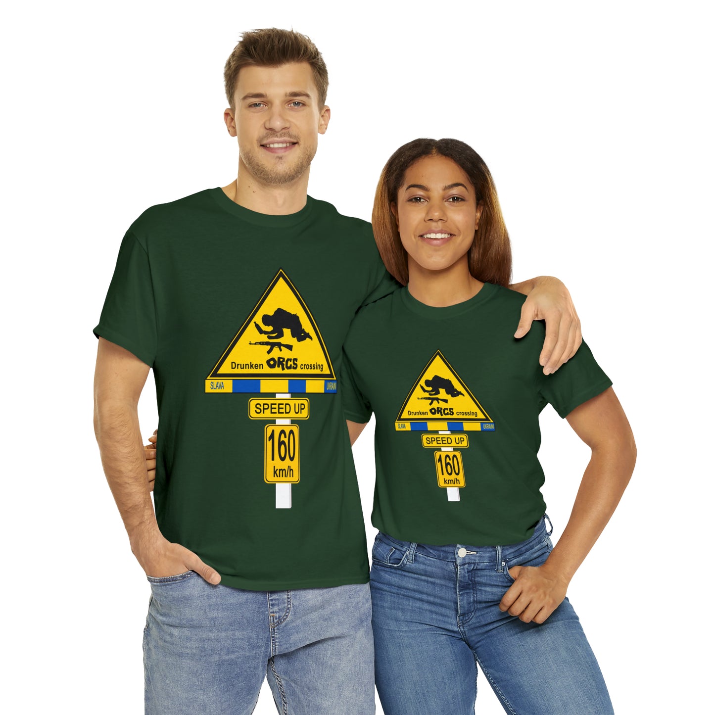 DRU**** ORCS CROSSING UKRAINE SUPPORTER T-SHIRT - Unisex Heavy Cotton Tee - AUS