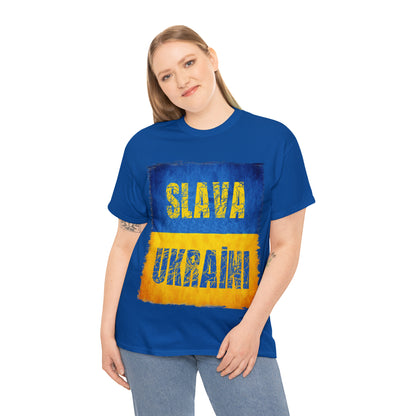 "SLAVA UKRAINI" FLAG - Unisex Heavy Cotton Tee