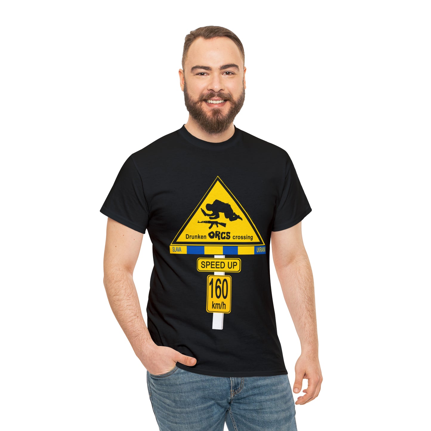 DRU**** ORCS CROSSING UKRAINE SUPPORTER T-SHIRT - Unisex Heavy Cotton Tee - AUS