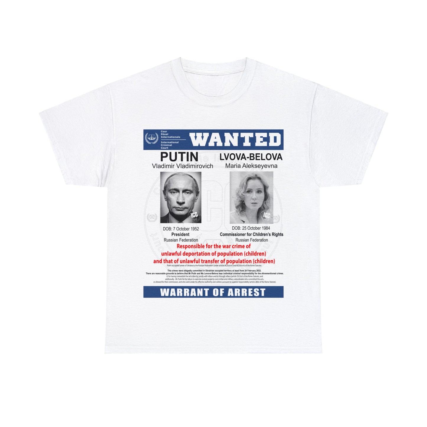 Justice for Ukraine's Children: Wanted War Criminals T-Shirt - Unisex T-Shirt