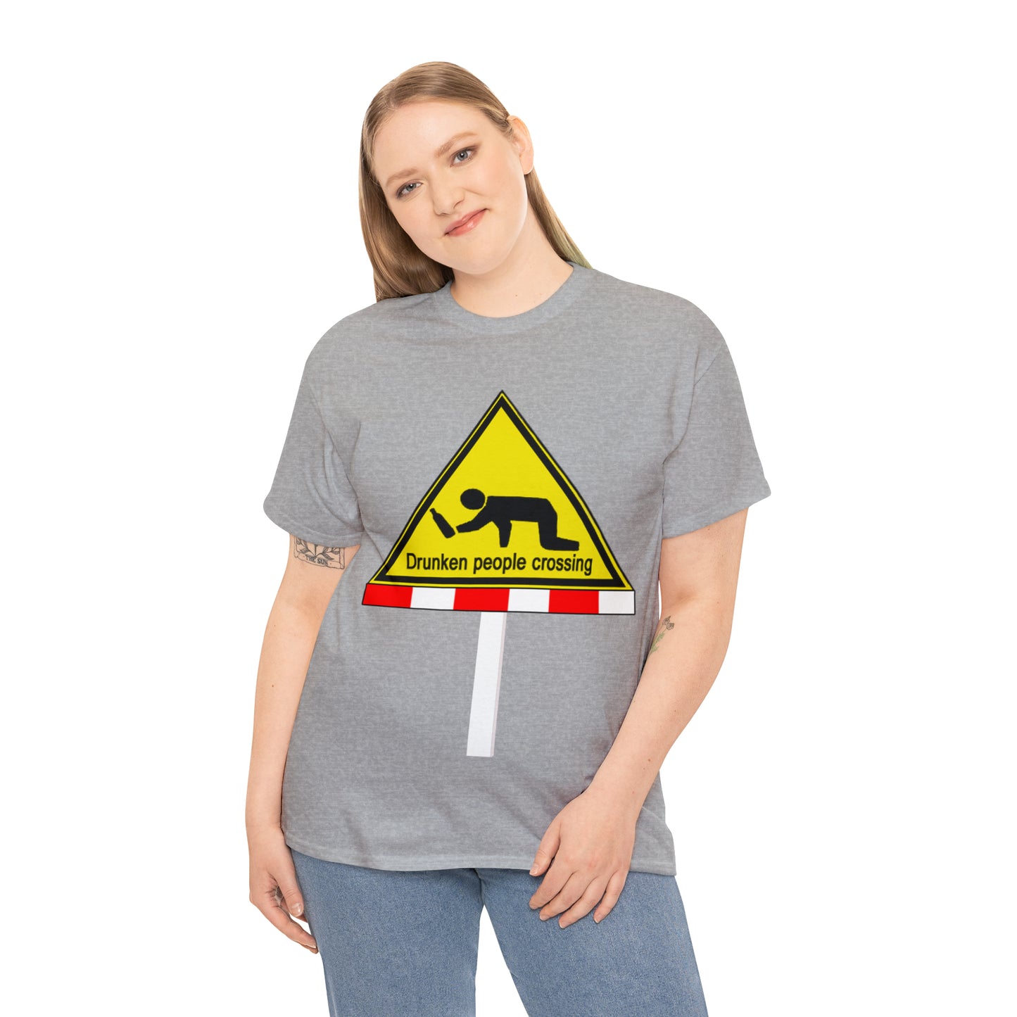 DRU**** PEOPLE CROSSING FUNNY SIGN T-SHIRT - Unisex Heavy Cotton Tee - AUS
