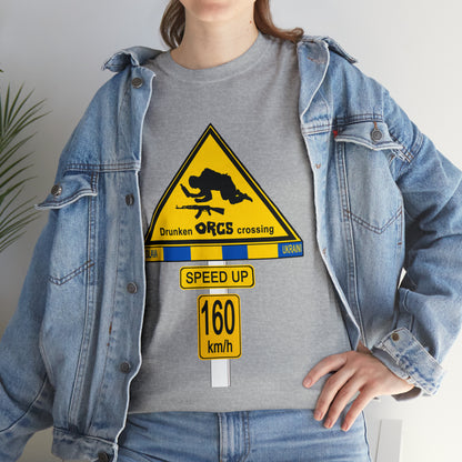 DRU**** ORCS CROSSING UKRAINE SUPPORTER T-SHIRT - Unisex Heavy Cotton Tee - AUS