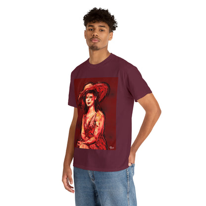 LADY IN SUN HAT (Red) - Airt on a Shirt  - Unisex Heavy Cotton Tee - AUS