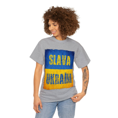 "SLAVA UKRAINI" FLAG - Unisex Heavy Cotton Tee