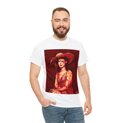 LADY IN SUN HAT (Red) - Airt on a Shirt  - Unisex Heavy Cotton Tee - AUS