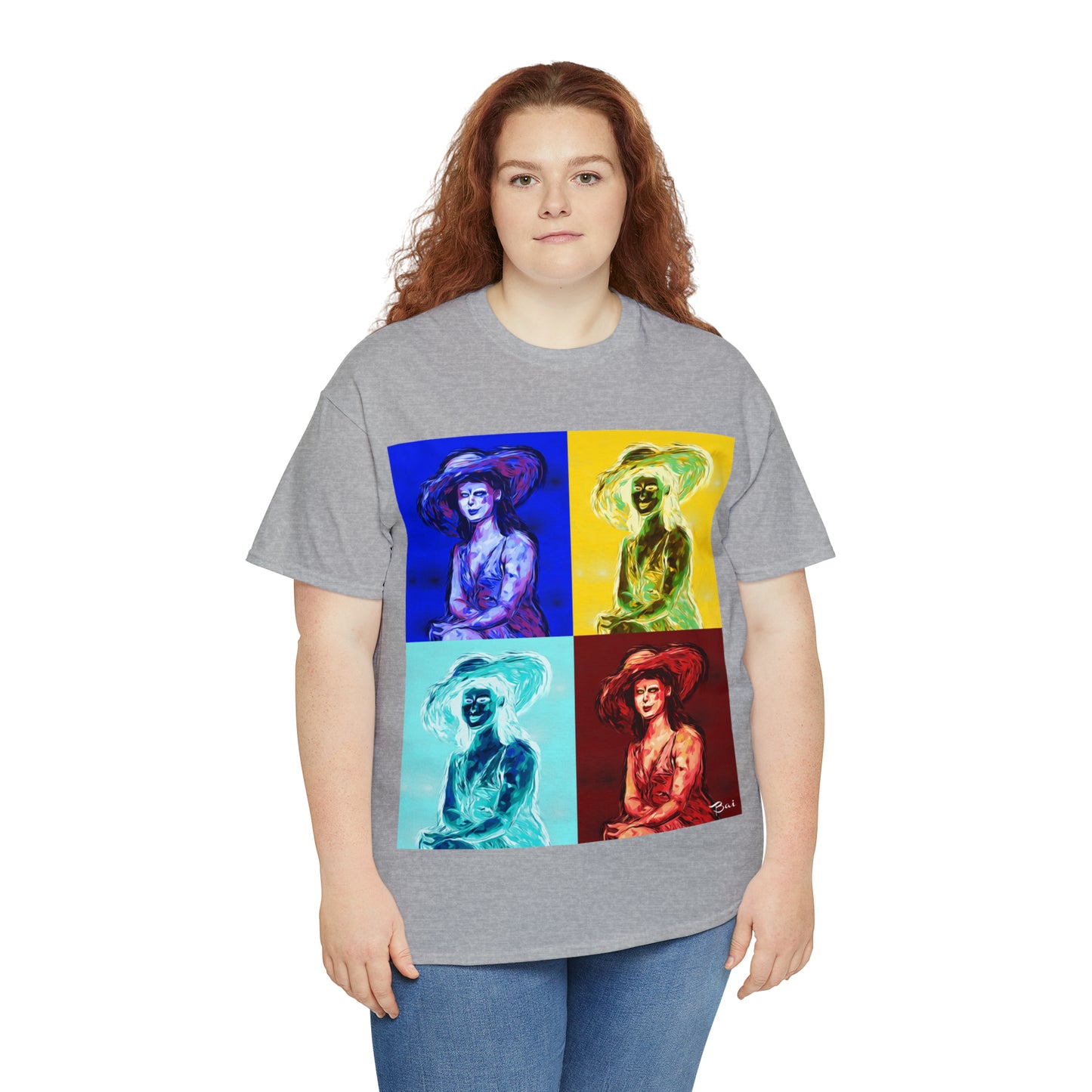 LADY IN SUN HAT (a Warhol Interpretation) - Airt on a Shirt  - Unisex Heavy Cotton Tee - AUS