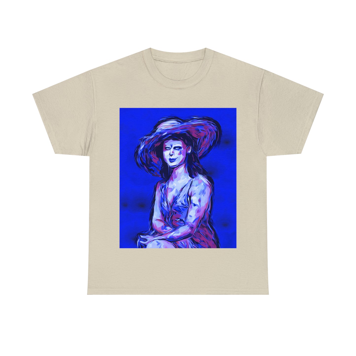 LADY IN SUN HAT (Blue) - Airt on a Shirt  - Unisex Heavy Cotton Tee - AUS