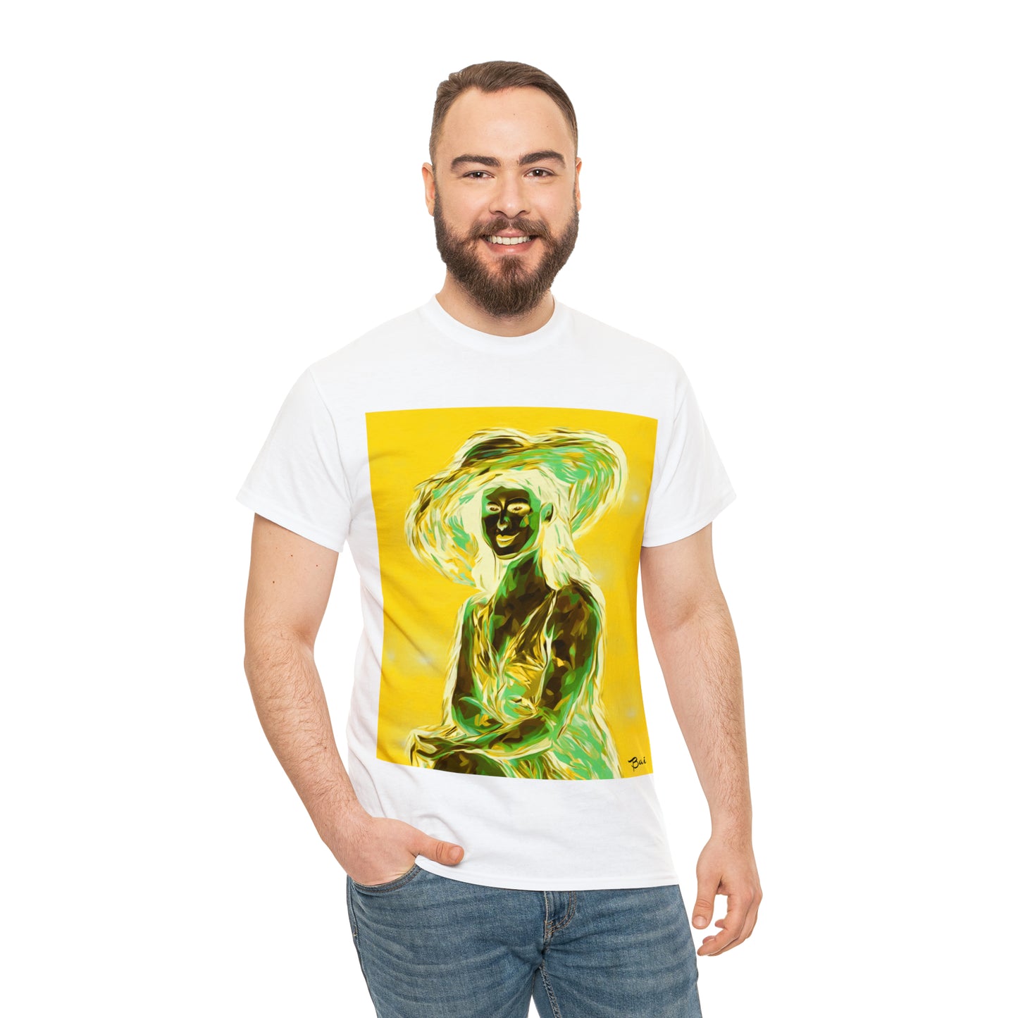 LADY IN SUN HAT (an Inversion in Blue) - Airt on a Shirt  - Unisex Heavy Cotton Tee - AUS