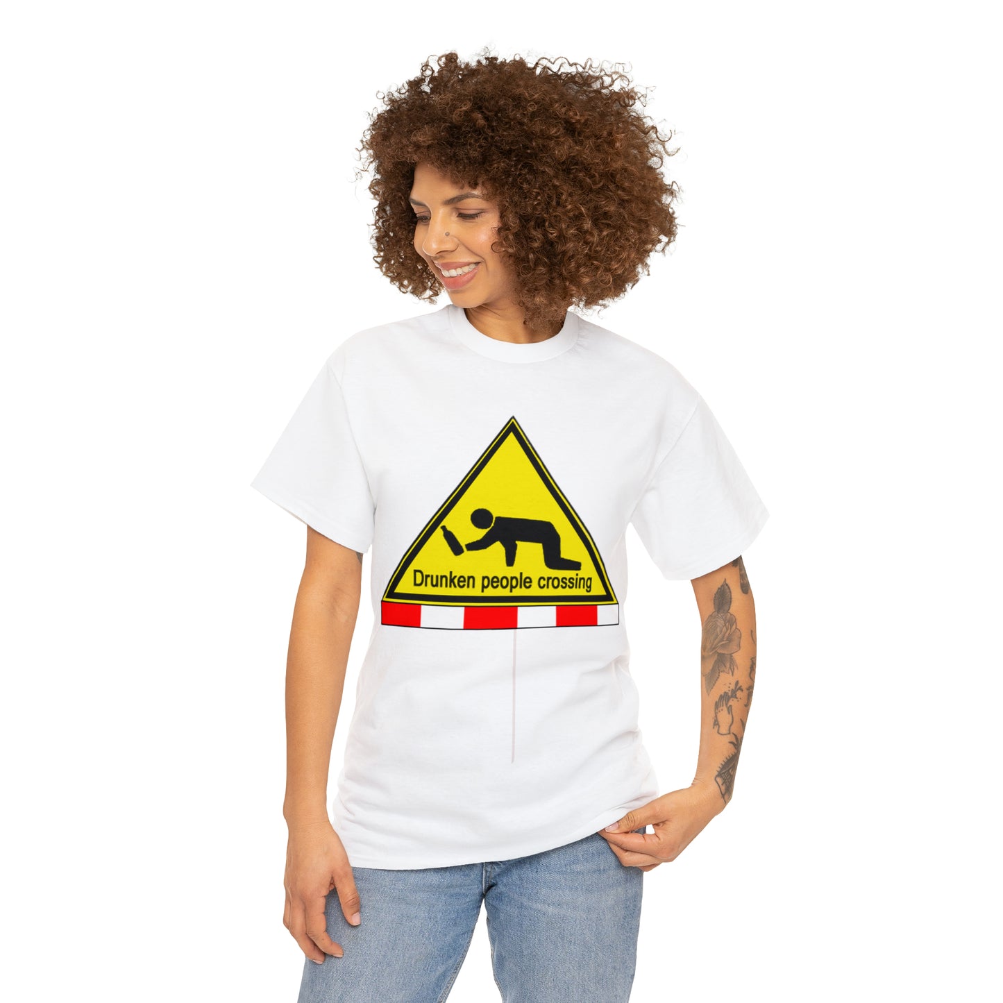 DRU**** PEOPLE CROSSING FUNNY SIGN T-SHIRT - Unisex Heavy Cotton Tee - AUS