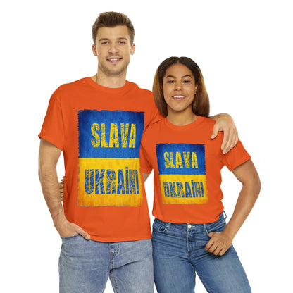 "SLAVA UKRAINI" FLAG - Unisex Heavy Cotton Tee