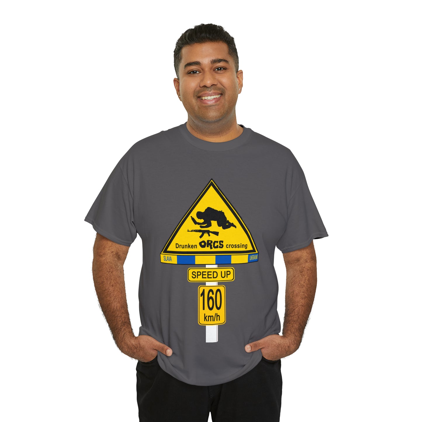 DRU**** ORCS CROSSING UKRAINE SUPPORTER T-SHIRT - Unisex Heavy Cotton Tee - AUS