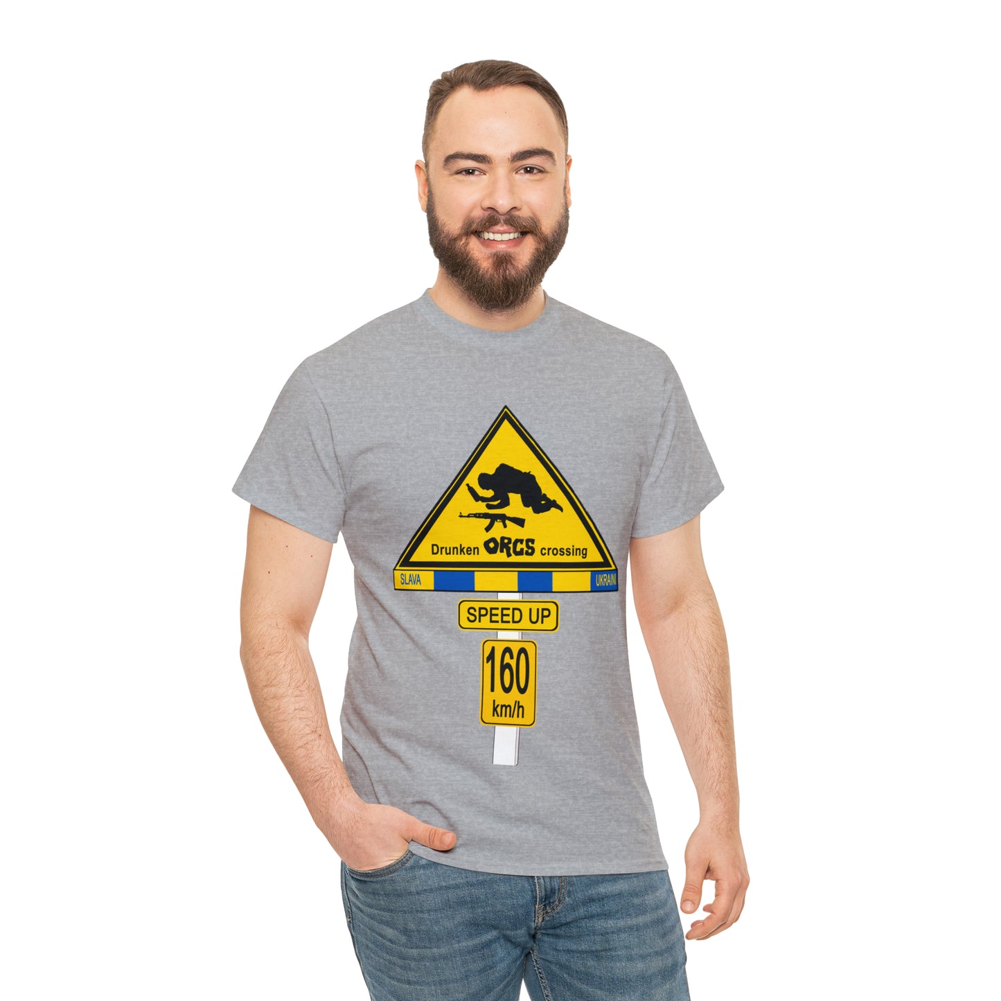 DRU**** ORCS CROSSING UKRAINE SUPPORTER T-SHIRT - Unisex Heavy Cotton Tee - AUS