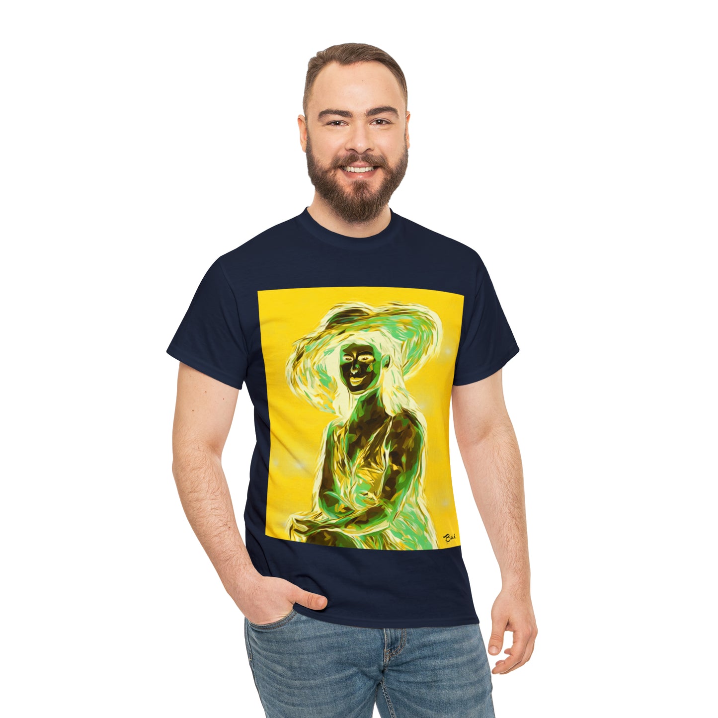 LADY IN SUN HAT (an Inversion in Blue) - Airt on a Shirt  - Unisex Heavy Cotton Tee - AUS