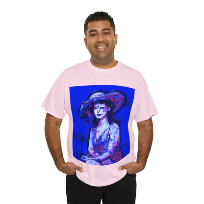 LADY IN SUN HAT (Blue) - Airt on a Shirt  - Unisex Heavy Cotton Tee - AUS