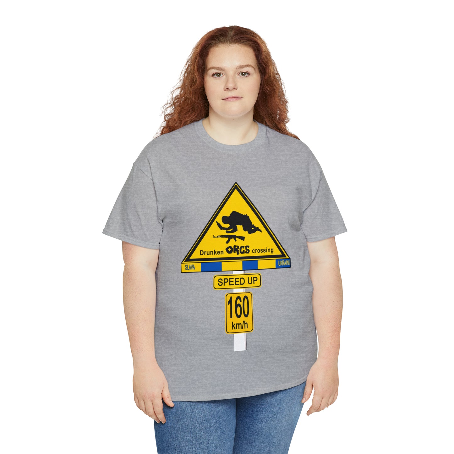 DRU**** ORCS CROSSING UKRAINE SUPPORTER T-SHIRT - Unisex Heavy Cotton Tee - AUS