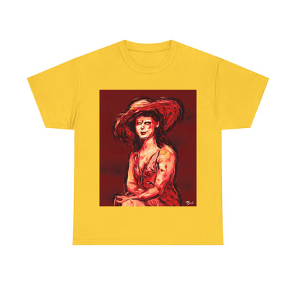 LADY IN SUN HAT (Red) - Airt on a Shirt  - Unisex Heavy Cotton Tee - AUS