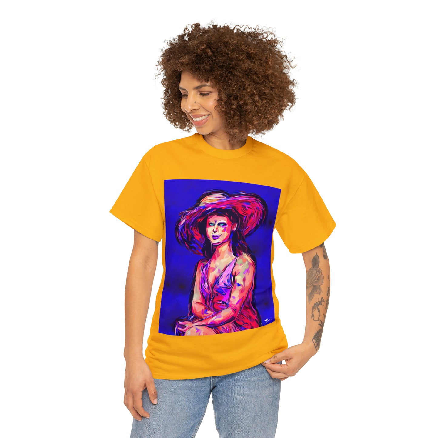 LADY IN SUN HAT - Airt on a Shirt  - Unisex Heavy Cotton Tee - AUS