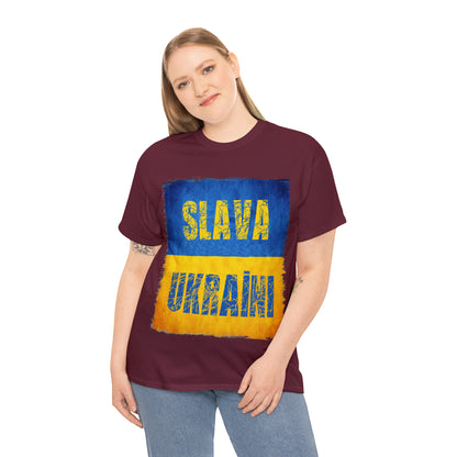 "SLAVA UKRAINI" FLAG - Unisex Heavy Cotton Tee