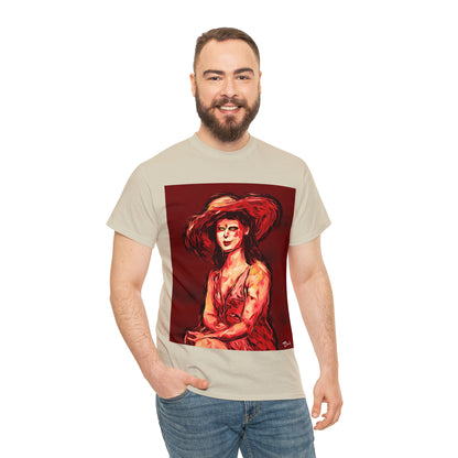 LADY IN SUN HAT (Red) - Airt on a Shirt  - Unisex Heavy Cotton Tee - AUS