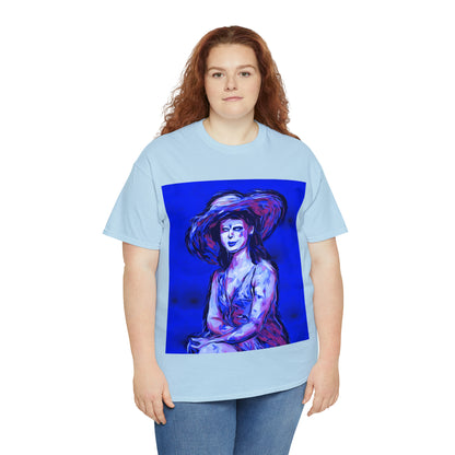 LADY IN SUN HAT (Blue) - Airt on a Shirt  - Unisex Heavy Cotton Tee - AUS