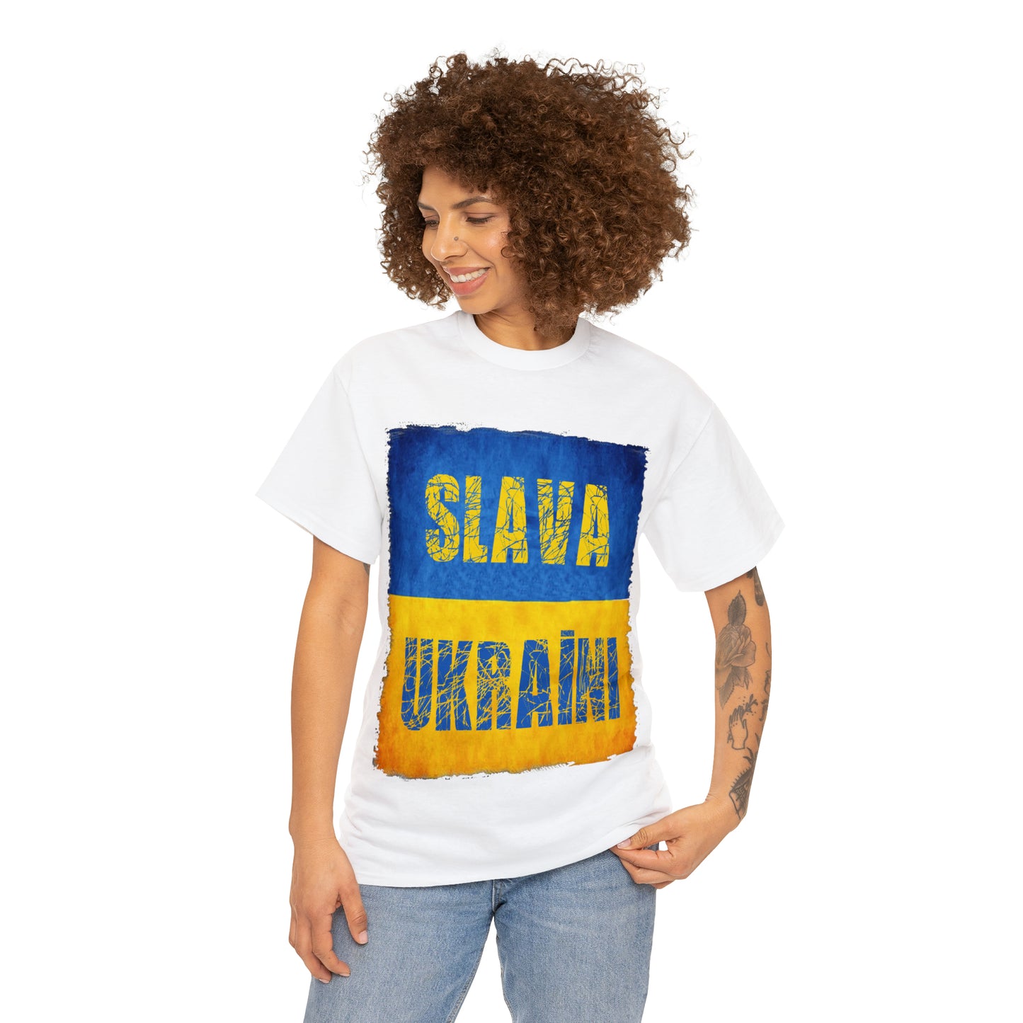 "SLAVA UKRAINI" FLAG - Unisex Heavy Cotton Tee