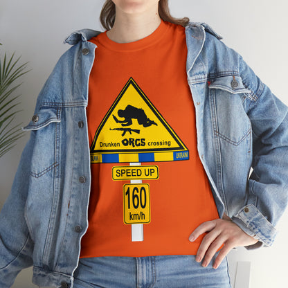 DRU**** ORCS CROSSING UKRAINE SUPPORTER T-SHIRT - Unisex Heavy Cotton Tee - AUS