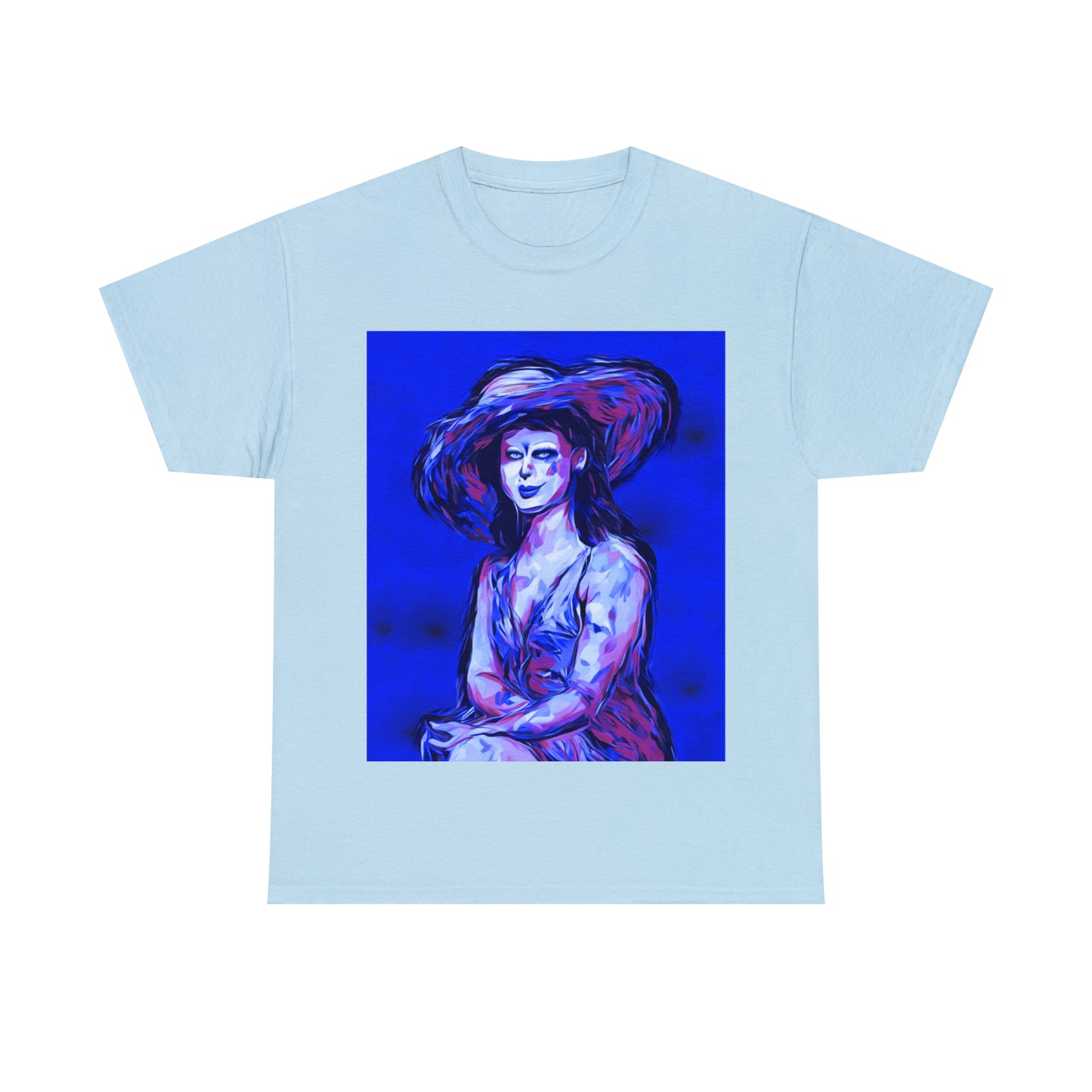 LADY IN SUN HAT (Blue) - Airt on a Shirt  - Unisex Heavy Cotton Tee - AUS