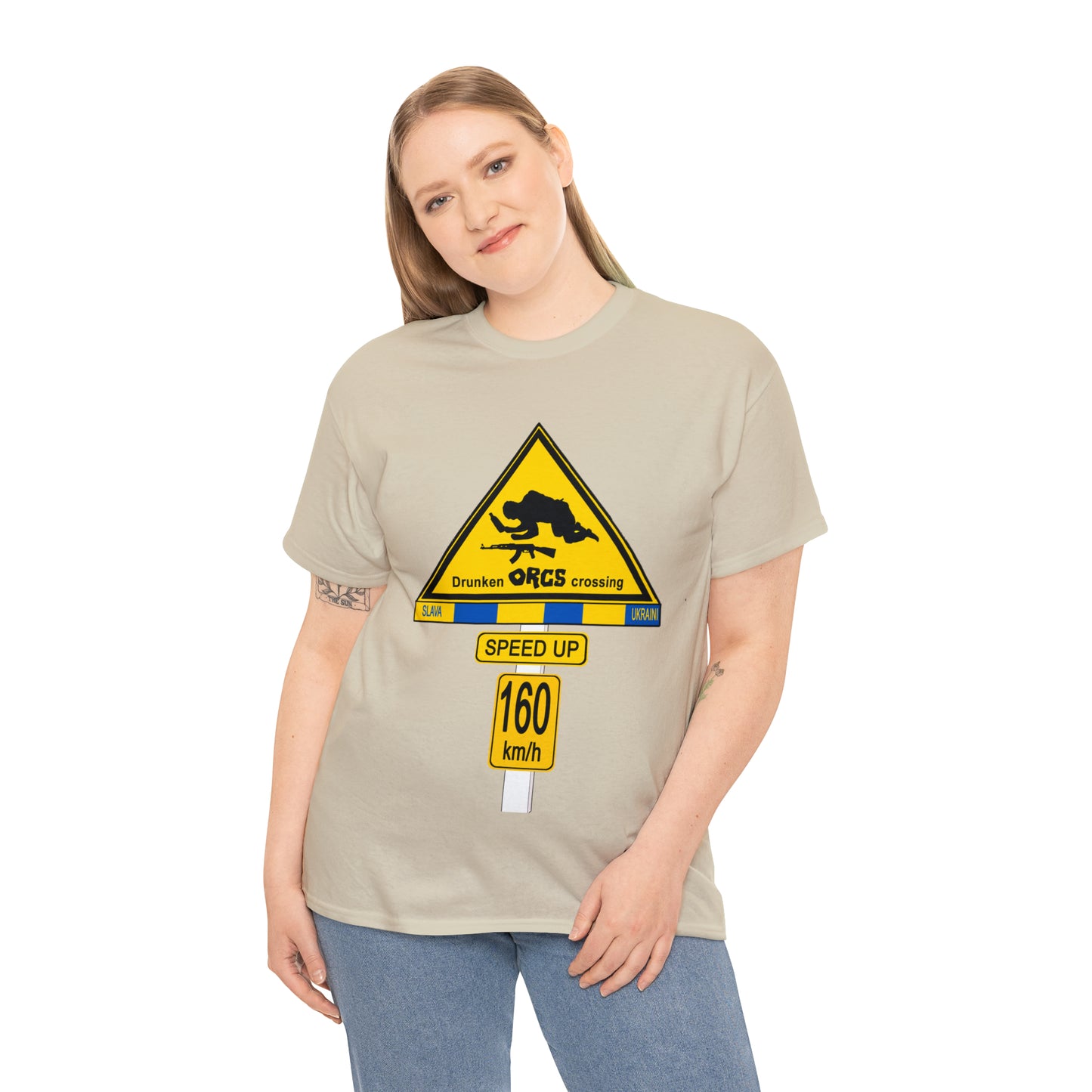 DRU**** ORCS CROSSING UKRAINE SUPPORTER T-SHIRT - Unisex Heavy Cotton Tee - AUS