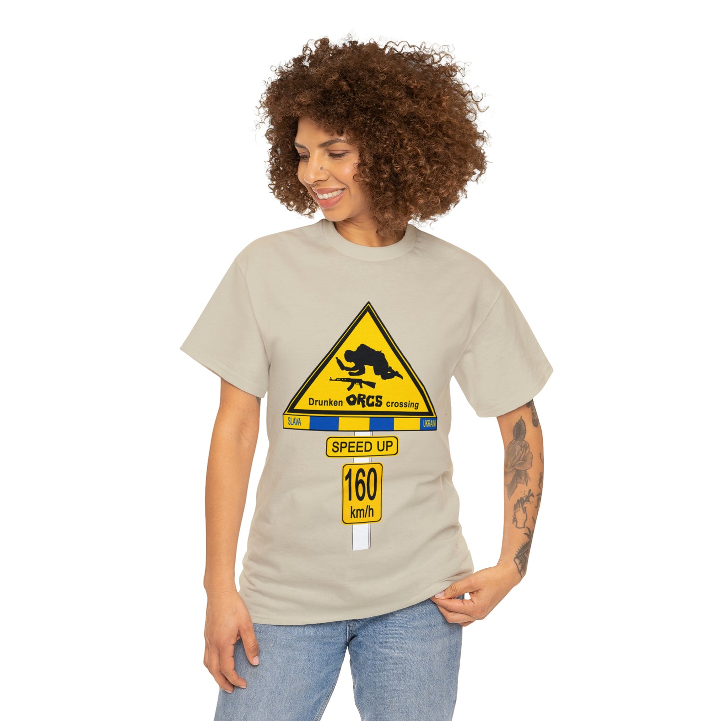 DRU**** ORCS CROSSING UKRAINE SUPPORTER T-SHIRT - Unisex Heavy Cotton Tee - AUS