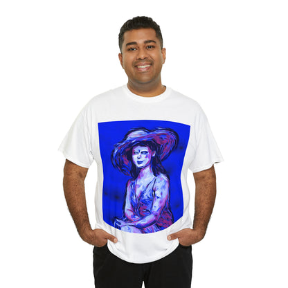 LADY IN SUN HAT (Blue) - Airt on a Shirt  - Unisex Heavy Cotton Tee - AUS