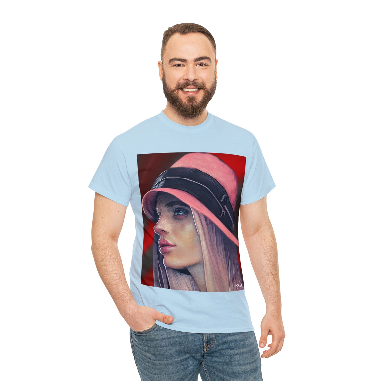 LADY IN PINK HAT - Airt on a Shirt  - Unisex Heavy Cotton Tee - AUS