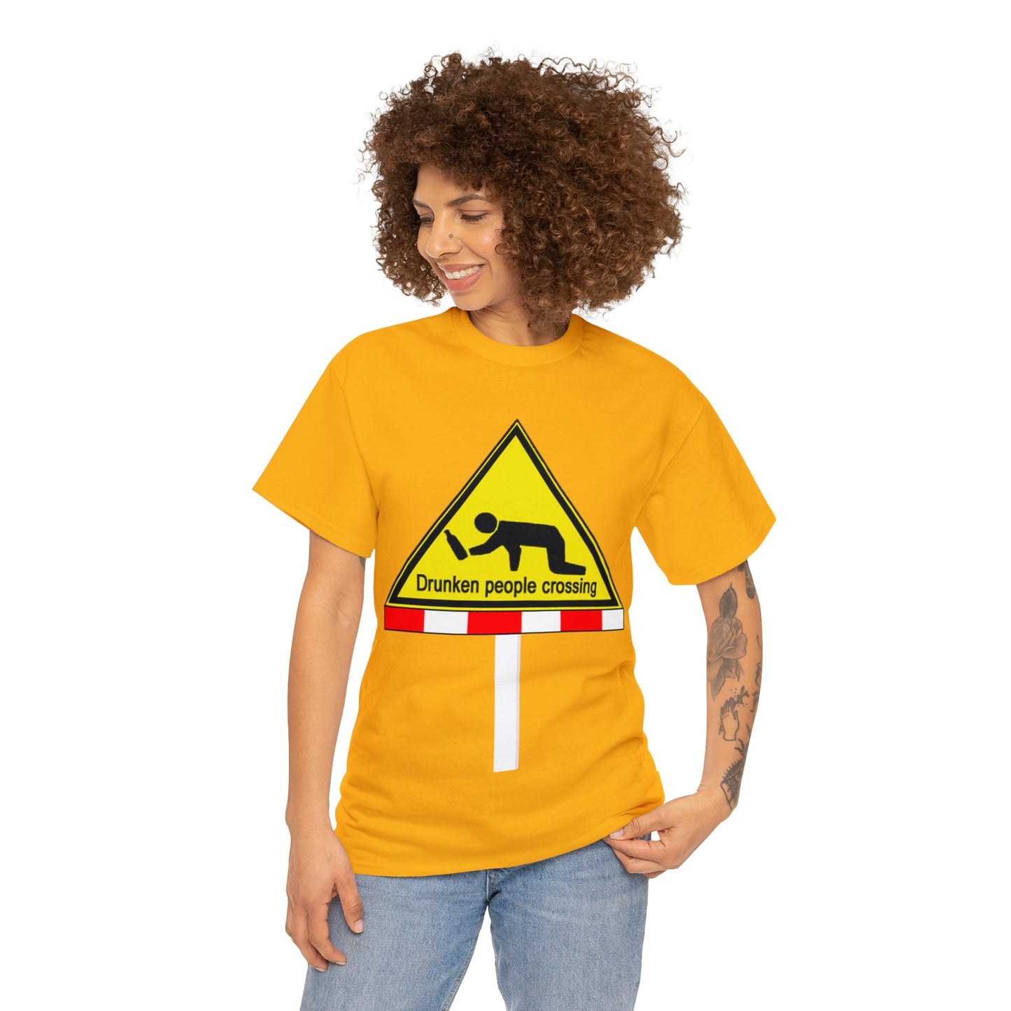 DRU**** PEOPLE CROSSING FUNNY SIGN T-SHIRT - Unisex Heavy Cotton Tee - AUS